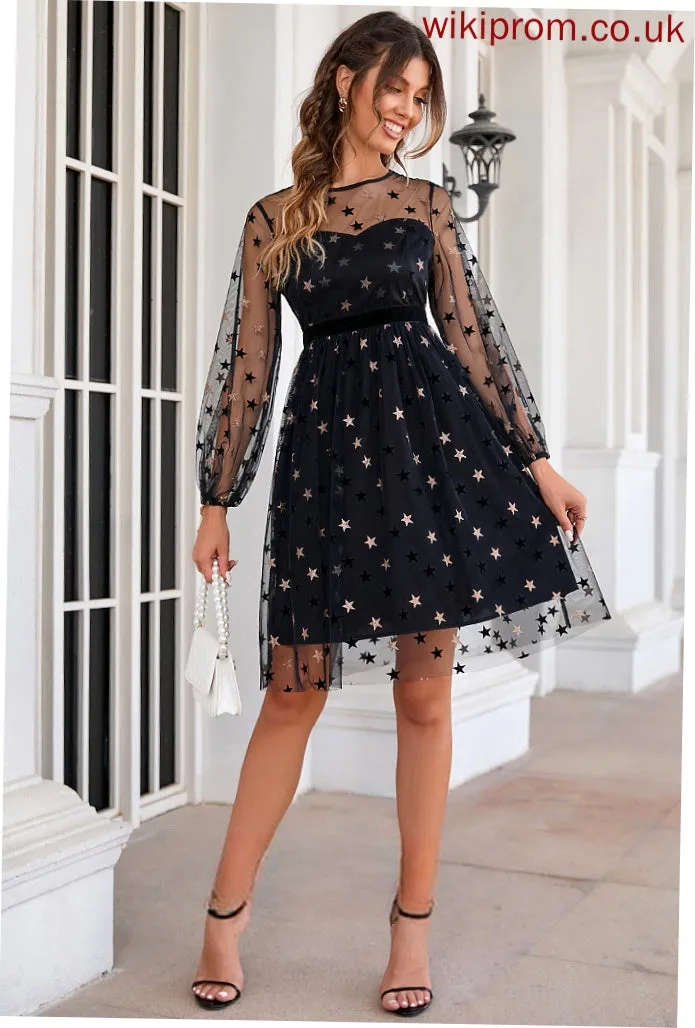 Long Round Julianne Sleeves Elegant Mini Neck Club Dresses A-line Tulle Dresses