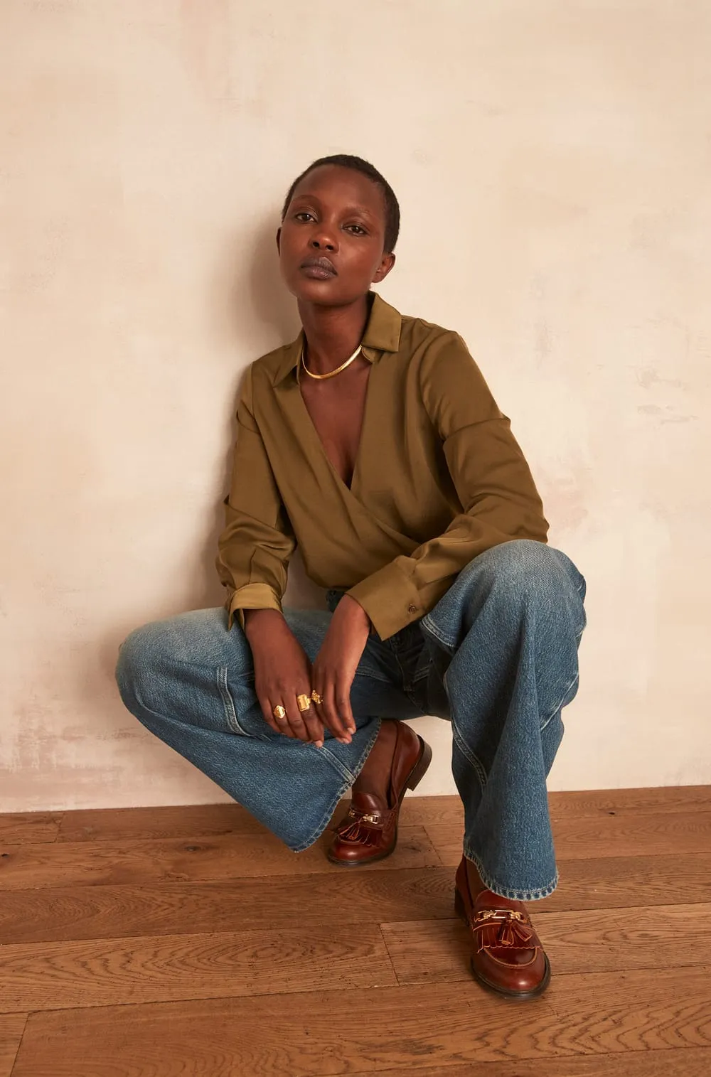MAO KHAKI WRAP BLOUSE