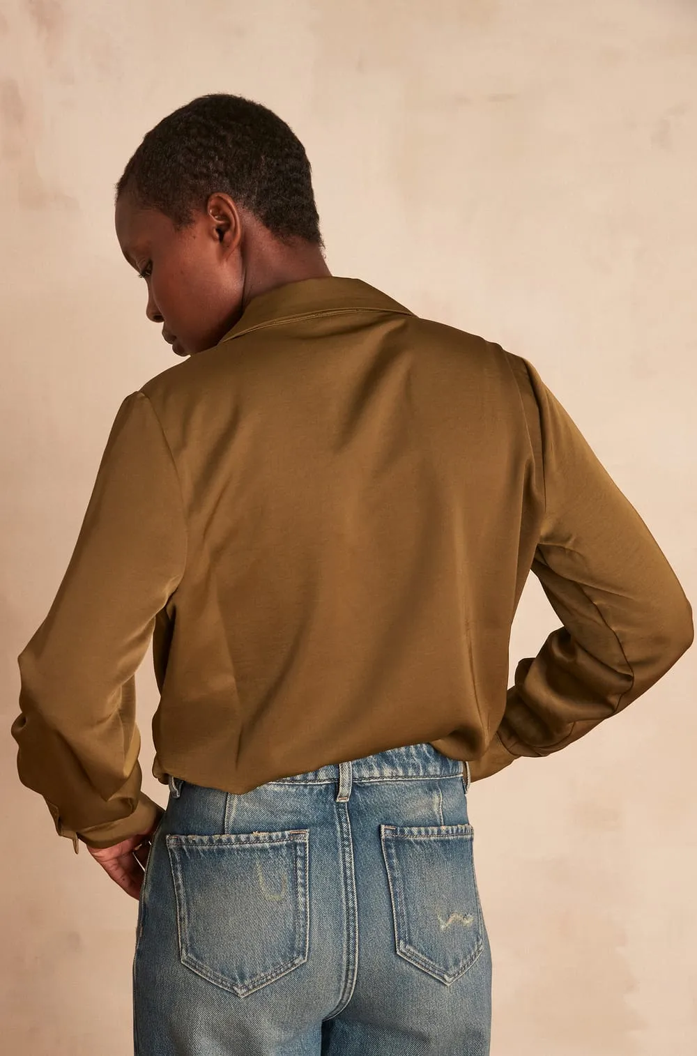 MAO KHAKI WRAP BLOUSE