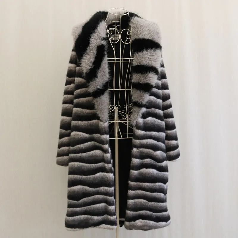 Men's Mid-length Thick Faux Fur Coat Plus Sizes Fur Collar Designer Men's Clothing