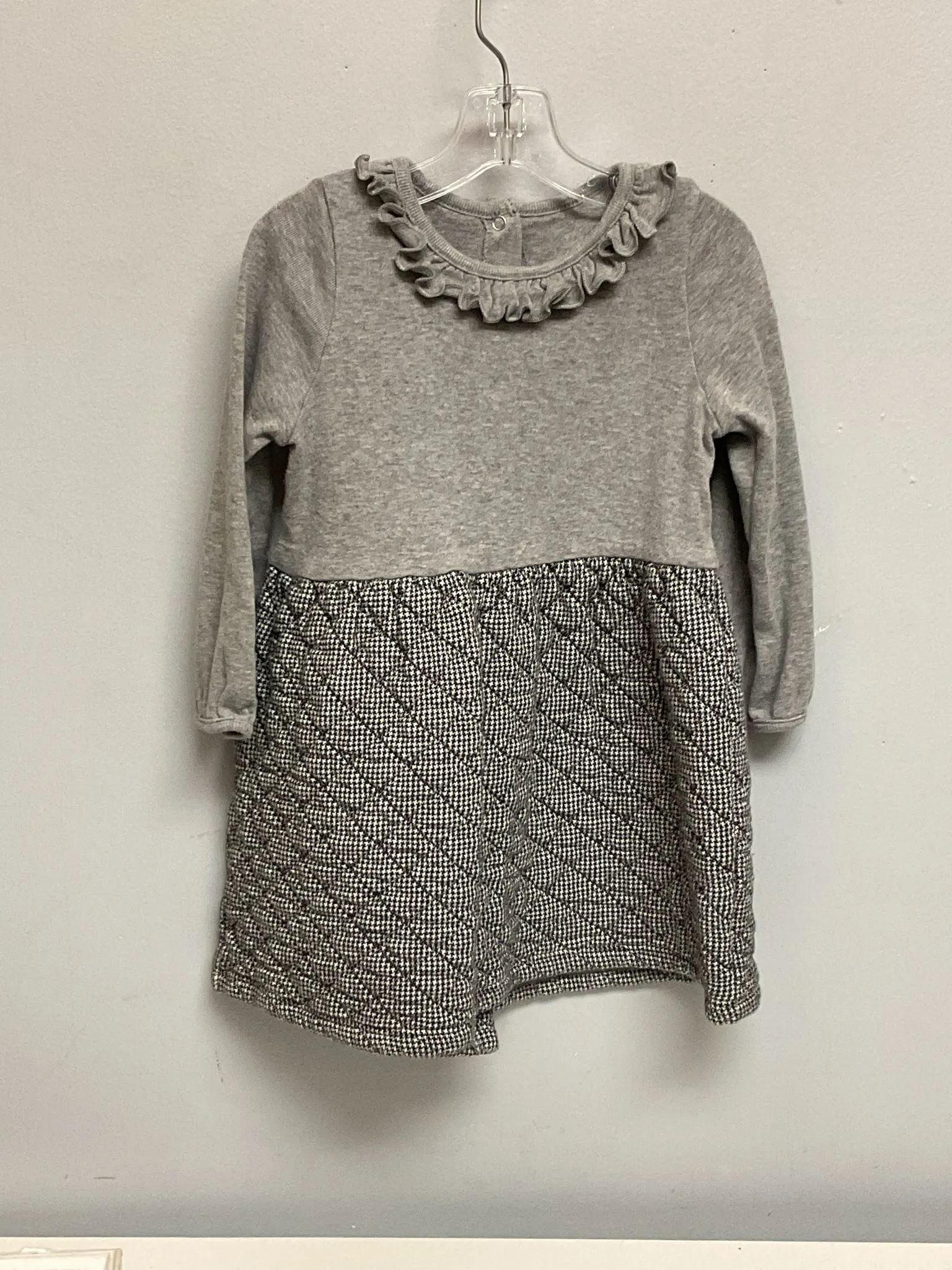 Petit Bateau Size 24M Gray Houndstooth Cotton Infant Girls Dress Casual