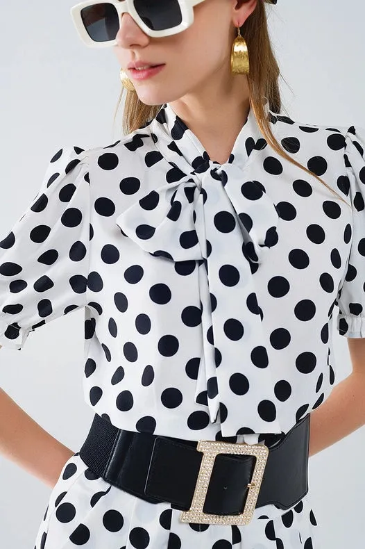 Polka Dot Blouse with Scarf Tie Detail