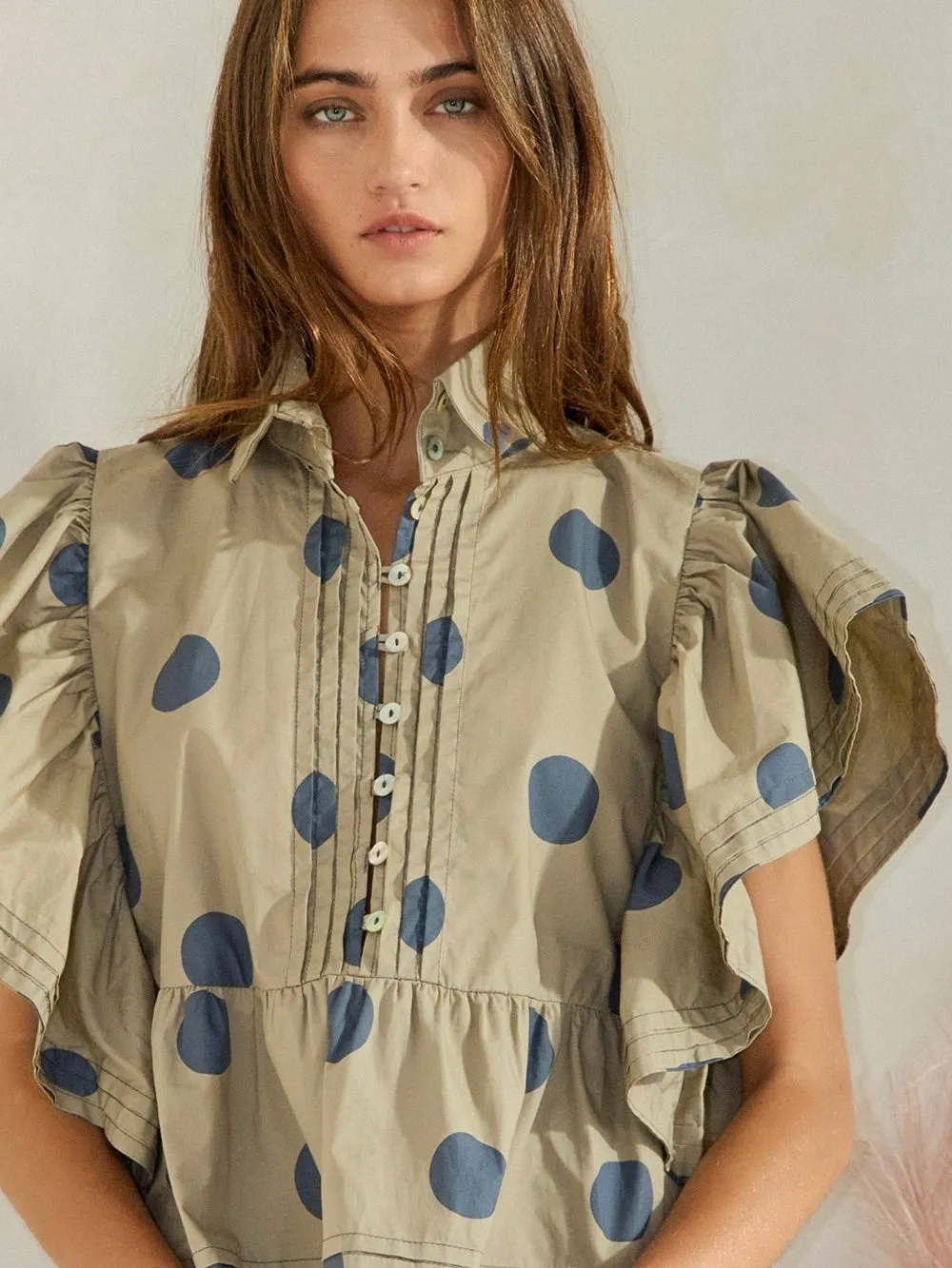 Polka Dot Ruffle Top