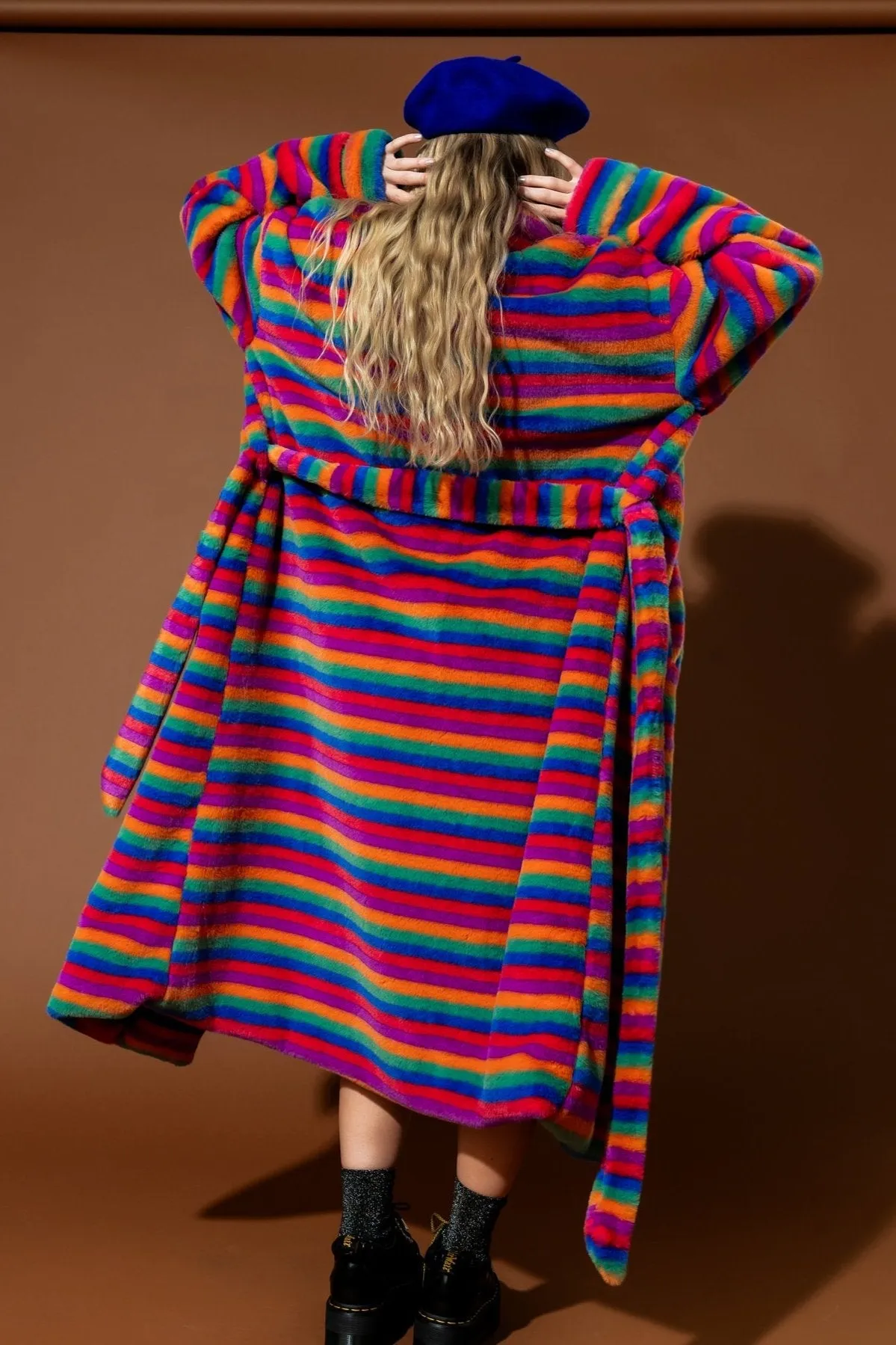 Rainbow Runaway Faux Fur Longline Coat