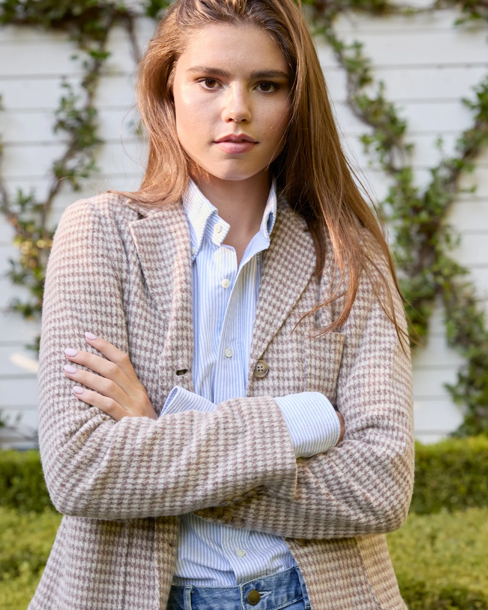 Reagan Jacket in Mink/Bone Houndstooth Knit