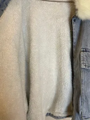 RubyneeVintage y2k white faux fur zipped up blue denim womens jackets size M/L
