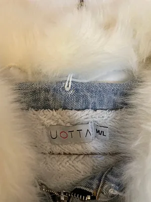 RubyneeVintage y2k white faux fur zipped up blue denim womens jackets size M/L