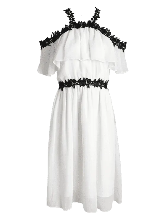 TastyHottie - Cheap Lace Trim Cold Shoulder A Line Dress