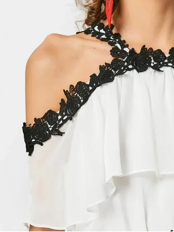TastyHottie - Cheap Lace Trim Cold Shoulder A Line Dress