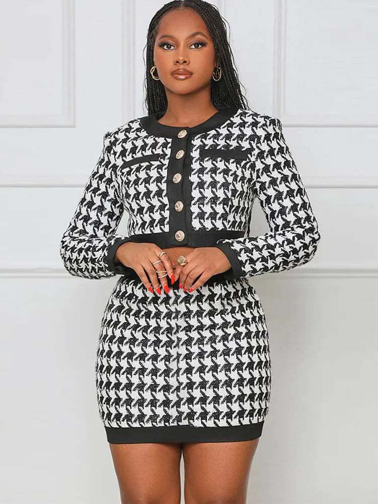 Three Piece Long Sleeve Printed Skirt Suits