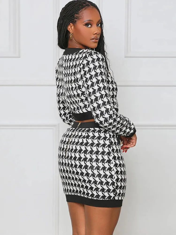 Three Piece Long Sleeve Printed Skirt Suits