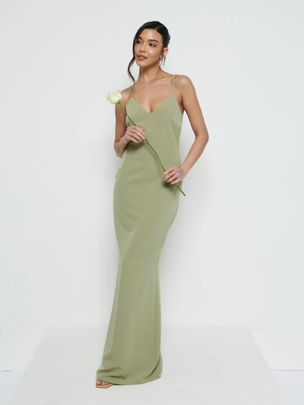 Tillie V-Neck Crepe Maxi Bridesmaid Dress - Olive