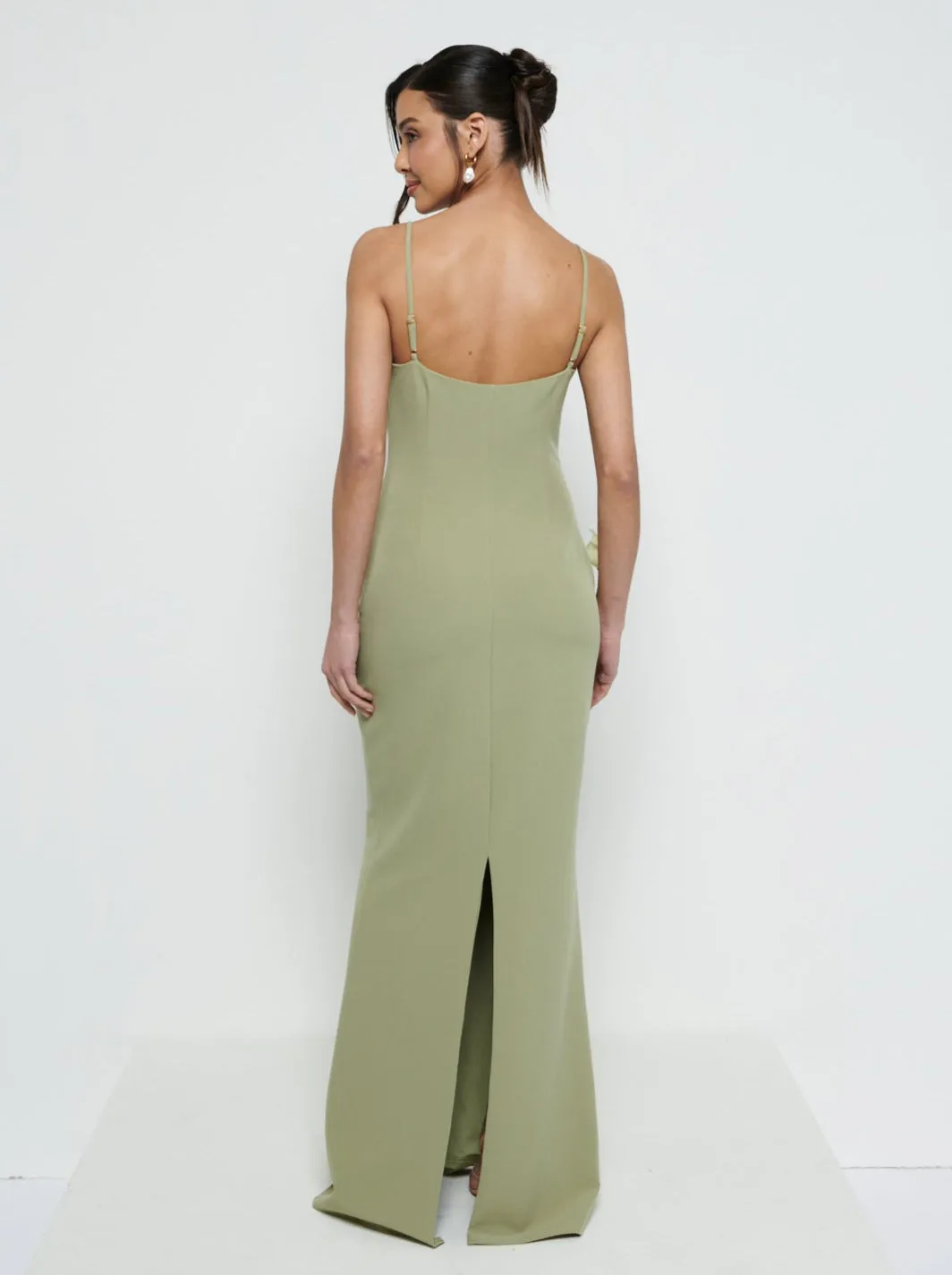Tillie V-Neck Crepe Maxi Bridesmaid Dress - Olive