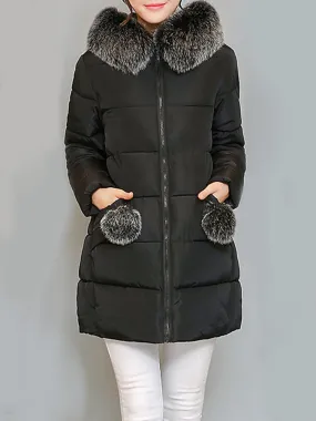 Women Thicken Faux Fur Collar Hooded Coats