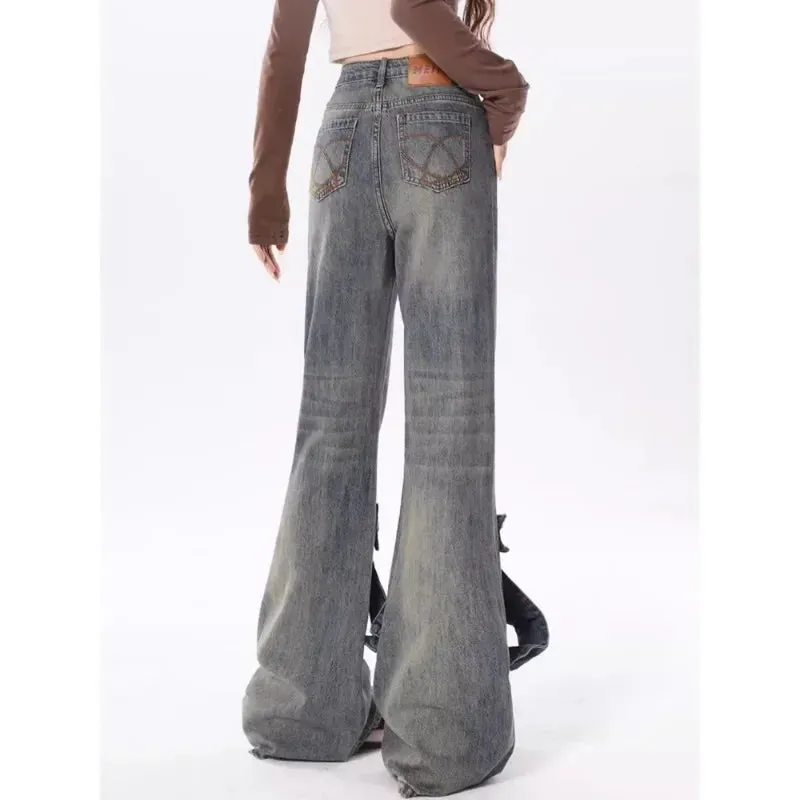 Y2K Vintage Jeans mit Schleifen-Patchwork und Schlag