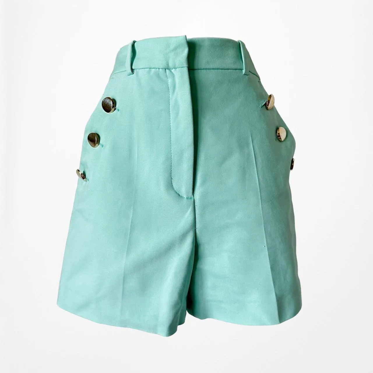 Zara Bright Blue High Waisted Buttoned Front Casual Shorts Size XS